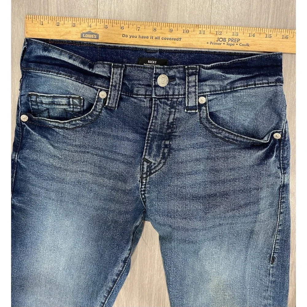 True Religion Ricky‎ Relaxed Straight Jeans 30x33.5 Casual *Leg Split* Dark Wash